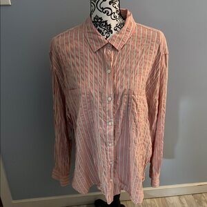 Aerie Pink and White Casual Button Down Shirt with Airy Fabric
